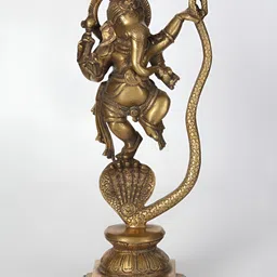 Exotic India Gold-Toned Lord Ganesha Dancing on Five-Hooded Serpent Religious Showpiece-picture-21