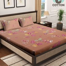 Myntra Elegant Homes Peach-Coloured & Pink Floral 400 TC King Bedsheet with 2 Pillow Covers-16