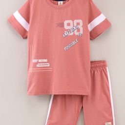 ToffyHouse Half Sleeves T-Shirt & Shorts Set Anything Is Possible Print - Peach-image-47