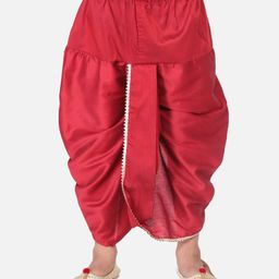 Tabard Solid Cotton Dhoti - Red-image-14