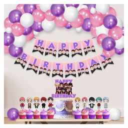 Zyozi BTS Birthday Party Supplies BTS Theme Birthday Party Decorations Pink- Pack of 52-image-11