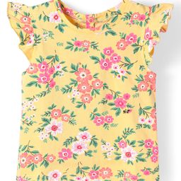 Babyhug Cotton Knit Frill Sleeves T-Shirt With Floral Print - Mustard-image-23