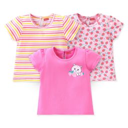 Babyhug Cotton Knit Half Sleeves Striped & Kitty Printed T-Shirts Pack of 3 - Multicolour-image-40