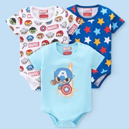 Babyhug Marvel  100% Cotton Half Sleeves Onesies with Avengers Graphics Pack of 3 -Multicolour-image-32