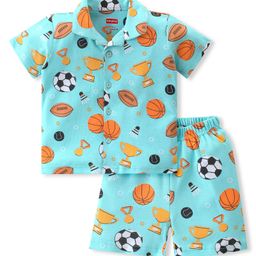 Babyhug Interlock Knit Half Sleeves Night Suit Soccer Ball Print - Blue-image-75