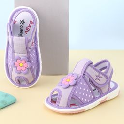 Cute Walk by Babyhug Velcro Closure Sandals with Floral Applique  - Purple-image-13
