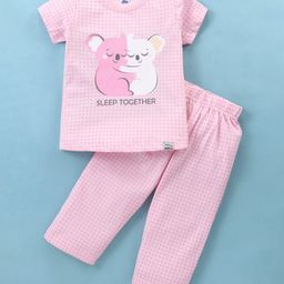 Teddy Sinker Knit Half Sleeves Night Suit with Koala Bear Print - Pink-picture-41