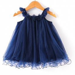 Babyhug  Woven  Frill Sleeves A Line Party Frock  with Floral Corsage - Navy Blue-image-22