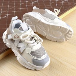 Babyoye Colour Block Lace & Velcro Closure Sneaker Shoes - Beige-image-62