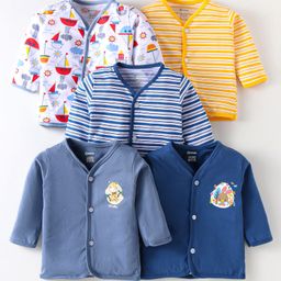OHMS Single Jersey Knit Full Sleeves Front Open Vests with Animal Beach Theme Prints & Stripes Pack of 5 - Multicolor-picture-4