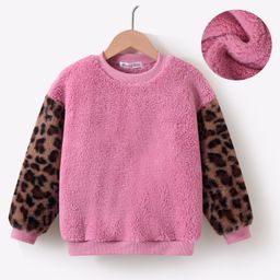 Kookie Kids Full Sleeves Drop Shoulder Sweatshirt with Cheetah Print Design - Pink-image-95