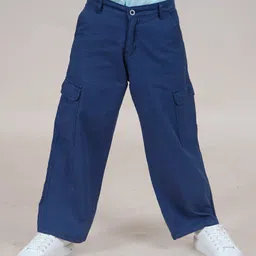Kiddopanti Cotton Full Length Straight Fit Cargo Pant - Navy-picture-30
