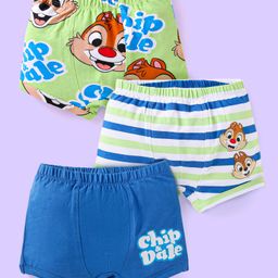 Babyhug Disney Cotton Knit Trunks With Chip N Dale Graphics Pack of 3 - Green & Blue-image-83