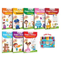 My First Copy to Colour -Alphabet, Cartoons, Colours, Monster, Numbers, Toys, Vegetables and Fairy & Princess with 10 WAX CRAYONS :Colouring book for kids, Colouring set for children |Combo of 8 Books-17