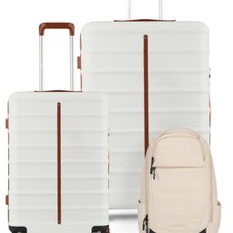 Assembly Polycarbonate Luggage Set Of 2 - Hard Cabin Trolley Bag Small (20 inches)|Check-in Trolley (28 inches) with Laptop Bag 22 Liters (White) - Odyssey-98