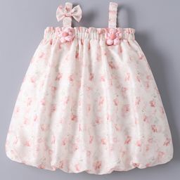 Mark & Mia Singlet Sleeves Frock with Bow & Floral Applique - Pink-image-65