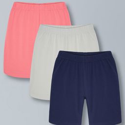 Plum Tree Soft Cotton Lycra Pack Of 3 Solid Cycling Shorts - White & Navy Blue-image-96