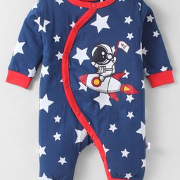 BUMZEE Cotton Knit Full Sleeves Romper with Star & Space Theme Print - Navy Blue-image-52