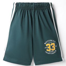 Taeko Single Jersey Knit Knee Length Shorts With Text Print & Tape Detailing - Teal Blue-image-20