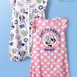 Babyoye Disney Interlock Knit Frill Sleeves Rompers with Minnie Mouse Graphics Pack of 2 - White & Pink-image-35