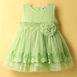 ToffyHouse Woven Sleeveless Party Dress with Floral Applique & Embroidery - Light Green-picture-0