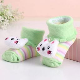 Cute Walk by Babyhug Socks With Stripes & Kitty Applique - Light Green-image-78