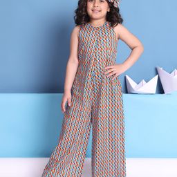 BaawRi Cotton Woven Sleeveless Geometric Printed Jumpsuit - Multi Colour-image-4