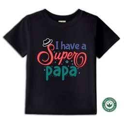 BLUSHES 100% Cotton Fathers Day Theme Half Sleeves I Have A Super Papa Text Printed Tee - Black-image-83