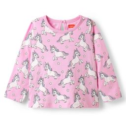 Babyhug 100% Cotton Knit Full Sleeves T-Shirt with Unicorn Print - Pink-image-69