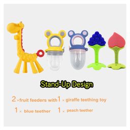 Kritiu Baby Silicone Teether Fruit Nibbler & Combo Pack Of 5 Non Toxic BPA Free Teething Toys - Multicolor image 2