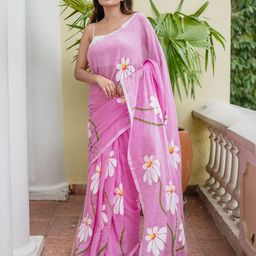 yourwish Floral Print Pure Linen Saree-picture-12