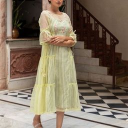 The Yellow Bow Striped Cotton Empire Midi Dress-image-46