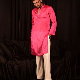 Laalzari Band Collar Straight Kurta With Trousers-picture-27