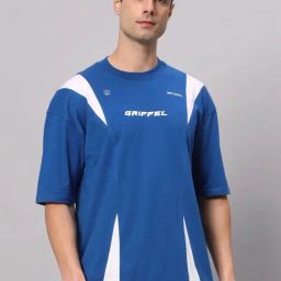 Griffel Blue Cotton Loose Fit Printed T-Shirt-image-36