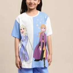 Kidsville Blue & White Cotton Printed Frozen T-Shirt-image-80