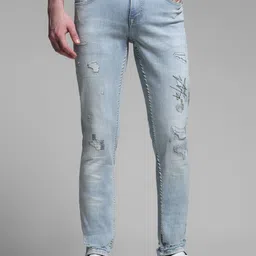 Jack & Jones Men Slim Fit Low-Rise Highly Distressed Light Fade Stretchable Jeans-image-14