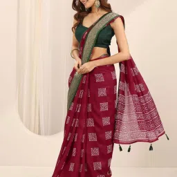 Libas Red Ethnic Motifs Print Saree with Unstitched Blouse image 3