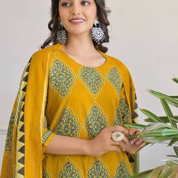 Anouk Ethnic Motifs Printed Round Neck Pure Cotton Kurta With Trousers & Dupatta-55