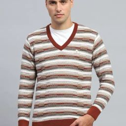 Monte Carlo Brown Regular Fit Striped Pullover-14