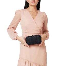 Caprese Merle Black Faux Leather Textured Clutch-40