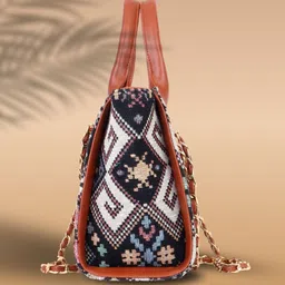 LIKE STYLE Geometric Textured Jute Structured Shoulder Bag image 2