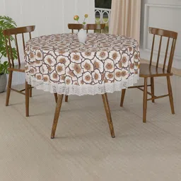 Myntra Elegant Homes Cream-Coloured Floral Waterproof Plastic Round 4-Seater Table Cover-image-35
