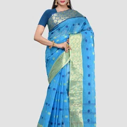 Crochetin Polka Dot Woven Design Pure Cotton Taant Saree-11