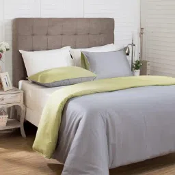 Maspar Grey Cotton 200 TC Reversible Duvet Cover Set-image-15