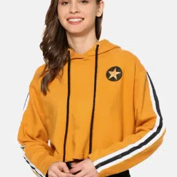Campus Sutra Mustard Full Sleeves Hooded Sweatshirt-image-86