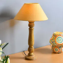 Homesake Classic Victorian Brown Wooden Table Lamp with Golden Shade - Set of 1-47