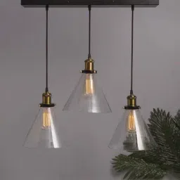 Homesake 3-Lights Linear Cluster Black Metal Modern Glass Cone Pendant Light - Set of 1-10