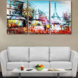 999Store Multicolor Eiffel Tower Art 3 Frame Canvas Paintings-67