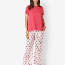 Fabindia Pink & White Cotton Top Pyjama Set-image-16