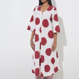 Utsa by Westside Red Polka Dotted Cotton A-Line Kurta-image-57